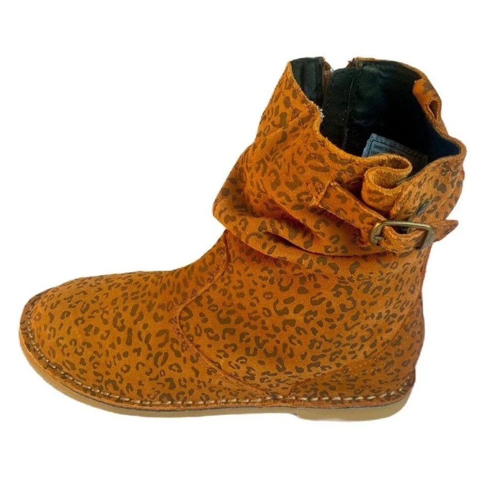 Naturino Italian Big Kids LEOPARD Leather Boots Ankle Garnet Slouch SZ 34 /2.5-3